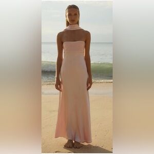 Elegant light Pink Strapless neck tie Dress